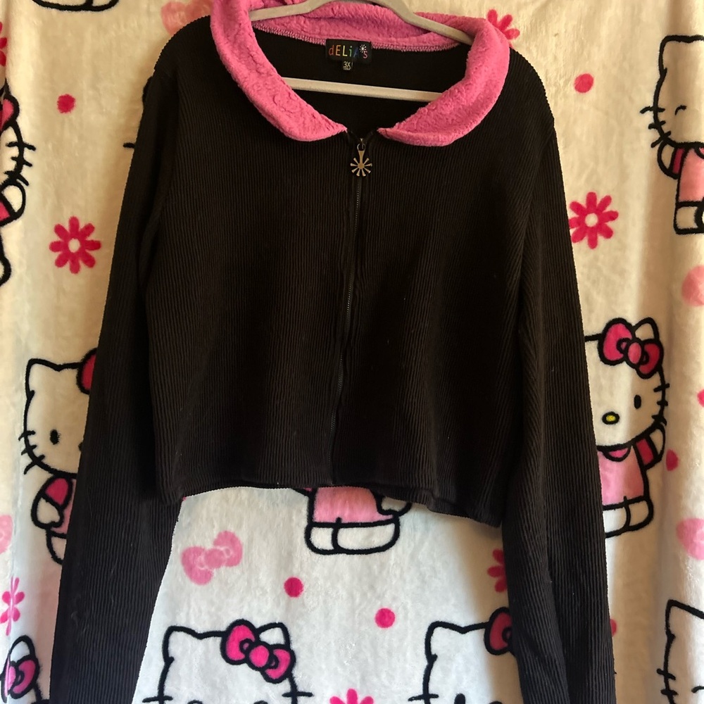dELiA*s Black Jacket with Pink Fleece Collar